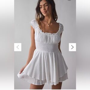 Urban Outfitters Rosie Smocked Tiered Ruffle Romper White